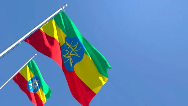 Representación en 3D de la bandera nacional de Etiopía ondeando al viento — Foto de Stock