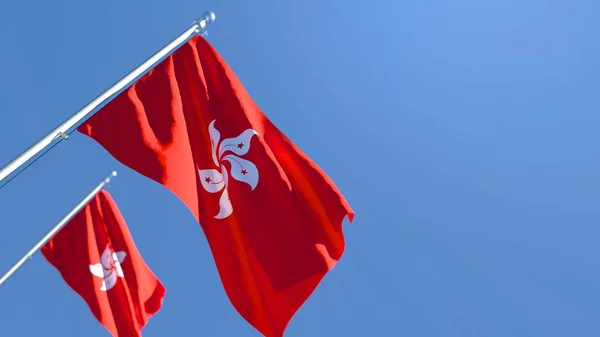 Representación en 3D de la bandera nacional de Hong Kong ondeando al viento — Foto de Stock