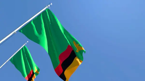 Representación en 3D de la bandera nacional de Zambia ondeando al viento — Foto de Stock