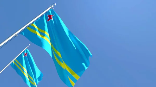 Representación 3D de la bandera nacional de Aruba ondeando en el viento — Foto de Stock