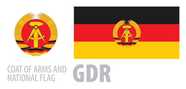 Vector set of the coat of arms and national flag of GDR
