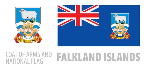 Conjunto de vectores del escudo de armas y bandera nacional de las Islas Malvinas — Vector de stock