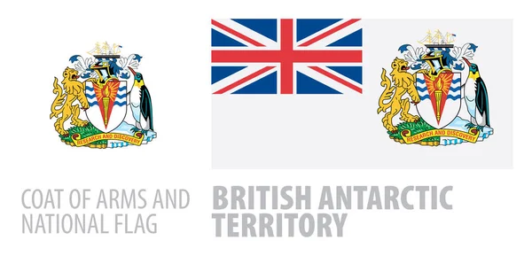 Conjunto vectorial del escudo de armas y bandera nacional del Territorio Antártico Británico — Vector de stock