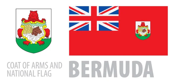 Conjunto de vectores del escudo de armas y bandera nacional de las Bermudas — Vector de stock