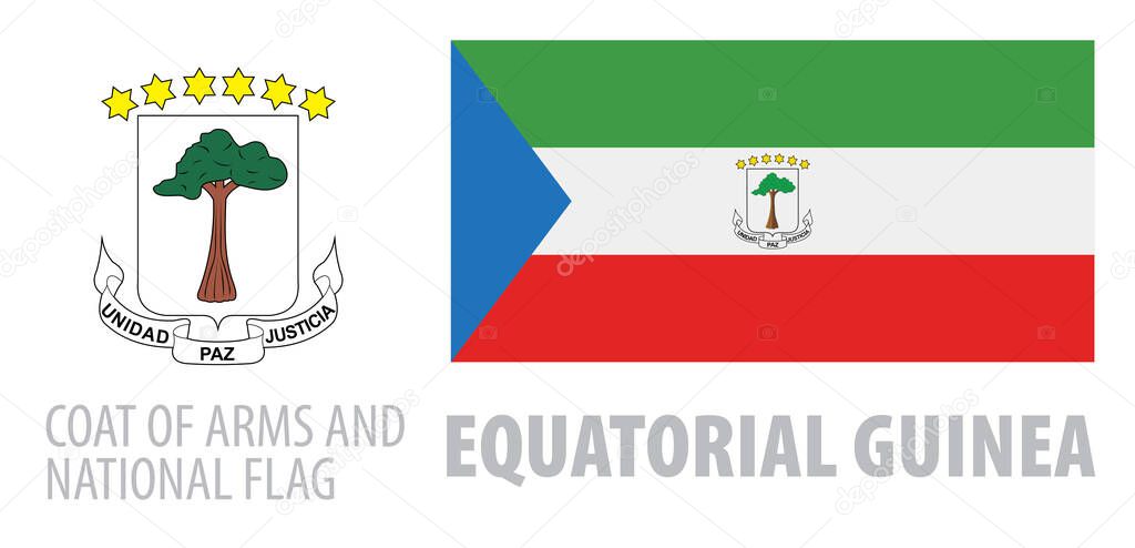 Vector set of the coat of arms and national flag of Equatorial Guinea