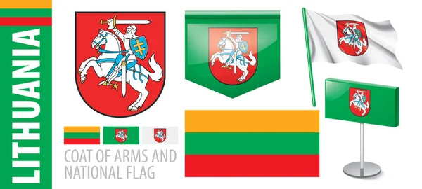 Conjunto de vectores del escudo de armas y la bandera nacional de Lituania — Vector de stock