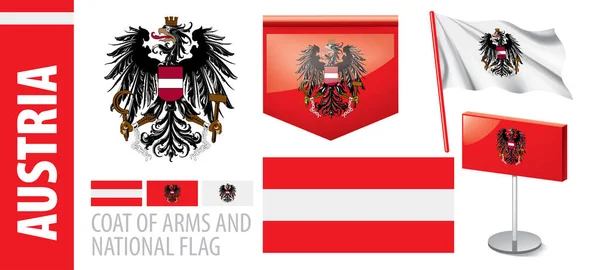 Conjunto de vectores del escudo de armas y la bandera nacional de Austria — Vector de stock