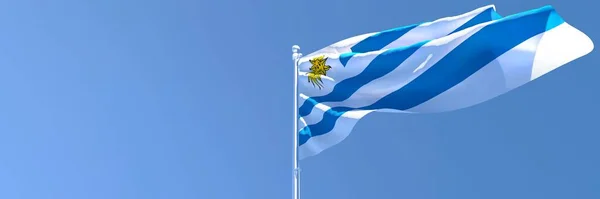 3D απόδοση της εθνικής σημαίας της Ουρουγουάης κυματίζει στον άνεμο — Φωτογραφία Αρχείου