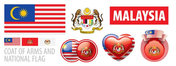Conjunto de vectores del escudo de armas y la bandera nacional de Malasia — Vector de stock