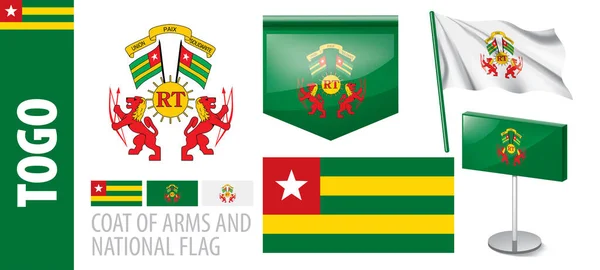 Conjunto vectorial del escudo de armas y bandera nacional de Togo — Vector de stock