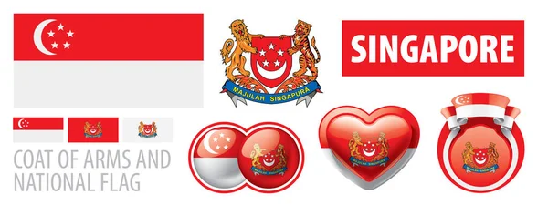 Conjunto de vectores del escudo de armas y la bandera nacional de Singapur — Vector de stock
