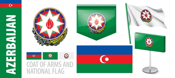 Conjunto de vectores del escudo de armas y la bandera nacional de Azerbaiyán — Vector de stock