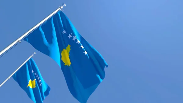 Representación en 3D de la bandera nacional de Kosovo ondeando al viento — Foto de Stock