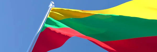 Representación en 3D de la bandera nacional de Lituania contra un cielo azul — Foto de Stock