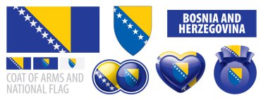 Bosna-Hersek arması ve ulusal bayrağının vektör seti