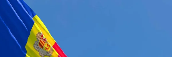 安道尔国旗在风中飘扬的三维渲染 — 图库照片