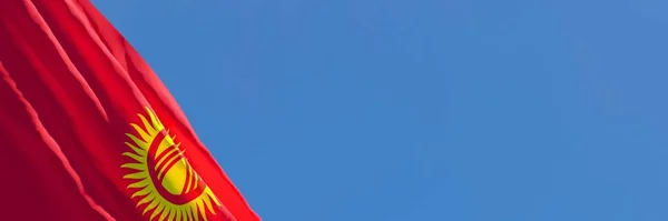 Rendering 3D della bandiera nazionale del Kirghizistan sventola nel vento — Foto Stock