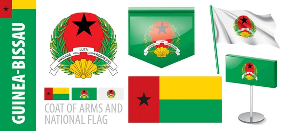 Conjunto de vectores del escudo de armas y bandera nacional de Guinea Bissau — Vector de stock