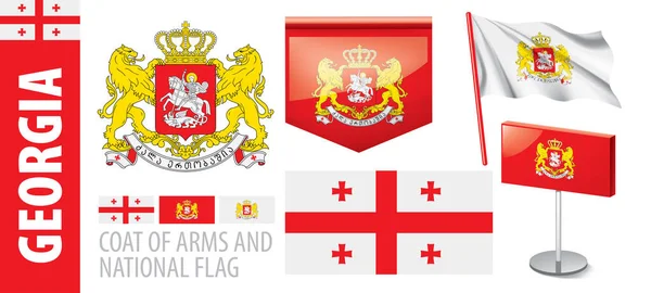 Conjunto de vectores del escudo de armas y la bandera nacional de Georgia — Vector de stock