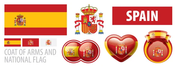 Conjunto vetorial do brasão de armas e bandeira nacional da Espanha — Vetor de Stock