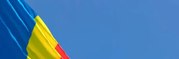 Rendering 3D della bandiera nazionale della Romania sventola nel vento — Foto Stock