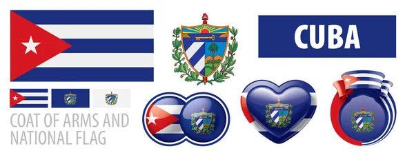Conjunto vetorial do brasão de armas e bandeira nacional de Cuba — Vetor de Stock