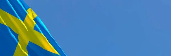 Rendu 3D du drapeau national de la Suède agitant dans le vent — Photo