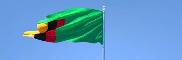 Representación en 3D de la bandera nacional de Zambia ondeando al viento —  Fotos de Stock