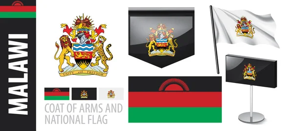 Conjunto vectorial del escudo de armas y la bandera nacional de Malawi — Vector de stock