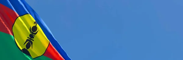 Representación en 3D de la bandera nacional de Nueva Caledonia ondeando al viento — Foto de Stock