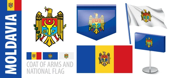Conjunto vetorial do brasão de armas e bandeira nacional da Moldávia —  Vetores de Stock