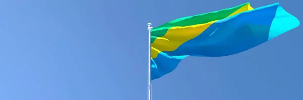 Gabon bayrağının rüzgarda dalgalanan 3D görüntüsü — Stok fotoğraf