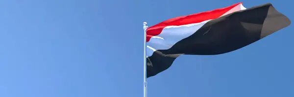 Representación en 3D de la bandera nacional de Yemen ondeando al viento — Foto de Stock