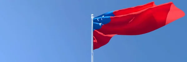 Representación 3D de la bandera nacional de Samoa ondeando en el viento — Foto de Stock