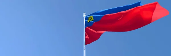 Representación en 3D de la bandera nacional de Liechtenstein ondeando al viento — Foto de Stock