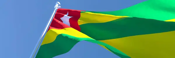 3D renderização da bandeira nacional do Togo acenando ao vento — Fotografia de Stock