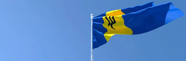 3D-Darstellung der Nationalflagge von Barbados, die im Wind weht — Stockfoto