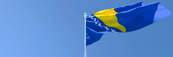 Representación en 3D de la bandera nacional de Bosnia y Herzegovina ondeando al viento — Foto de Stock
