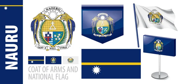 Conjunto vectorial del escudo de armas y bandera nacional de Nauru — Vector de stock