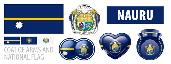 Conjunto vectorial del escudo de armas y bandera nacional de Nauru — Vector de stock