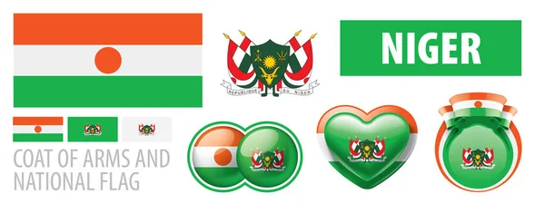 Vectorset van het wapen en de nationale vlag van Niger — Stockvector