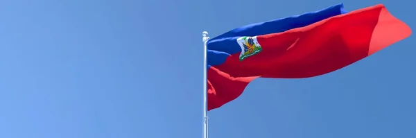 Representación en 3D de la bandera nacional de Haití ondeando al viento — Foto de Stock