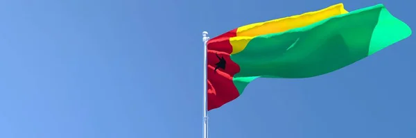 Representación en 3D de la bandera nacional de Guinea Bissau ondeando al viento — Foto de Stock