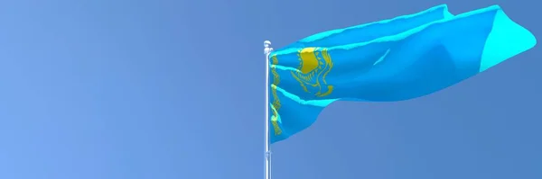 Representación en 3D de la bandera nacional de Kazajstán ondeando al viento — Foto de Stock