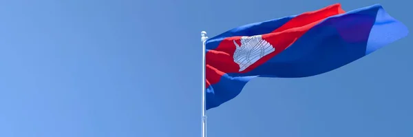 Representación en 3D de la bandera nacional de Camboya ondeando al viento — Foto de Stock