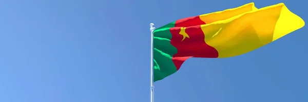 Representación en 3D de la bandera nacional de Camerún ondeando al viento — Foto de Stock