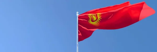 Representación en 3D de la bandera nacional de Kirguistán ondeando al viento — Foto de Stock