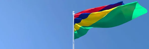 Representación en 3D de la bandera nacional de Mauricio ondeando al viento — Foto de Stock