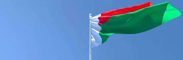 Rendu 3D du drapeau national de Madagascar agitant dans le vent — Photo