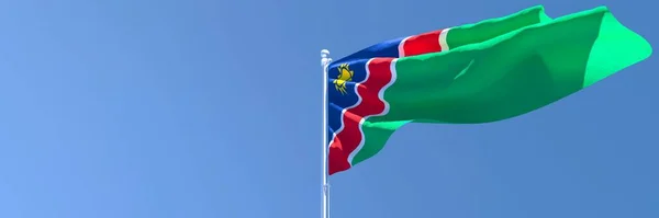 Representación en 3D de la bandera nacional de Namibia ondeando al viento — Foto de Stock